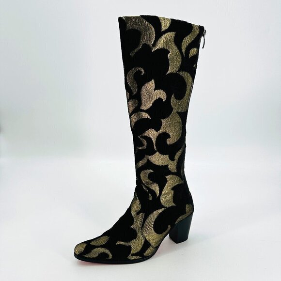 Rockwell Tharp Western Fabric Jacquard Gold Floral Heel...